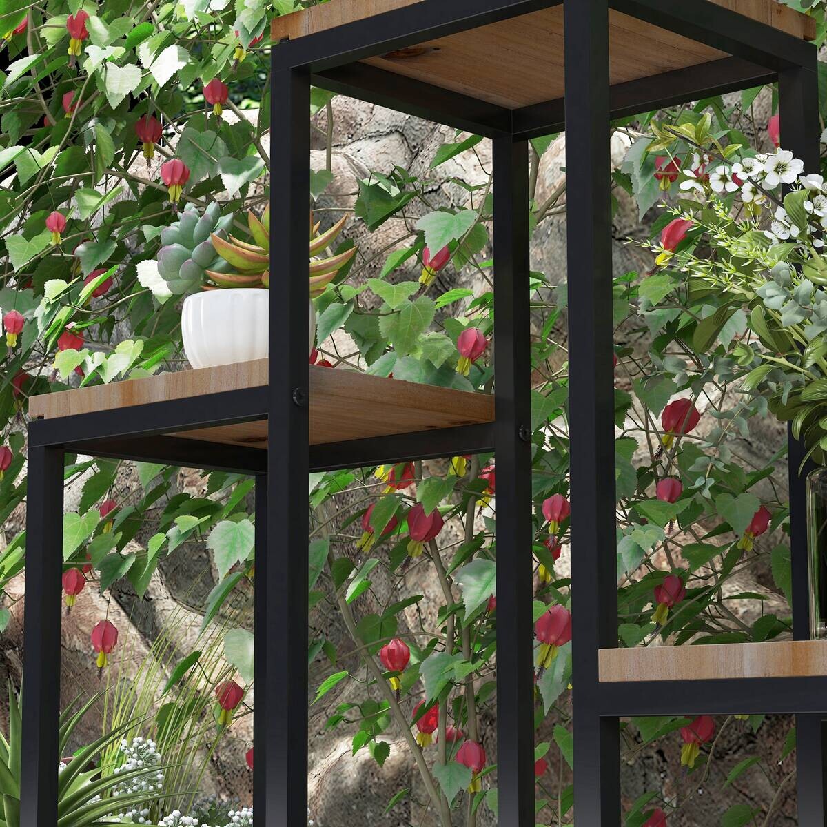 Outsunny Blumenregal hellbraun Holz B/H/L: ca. 20x74x80 cm