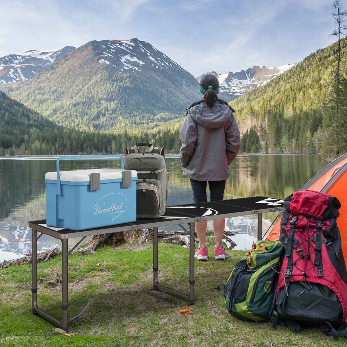 Outsunny Bierpong-Tisch schwarz Aluminium B/H/L: ca. 60x240x70 cm