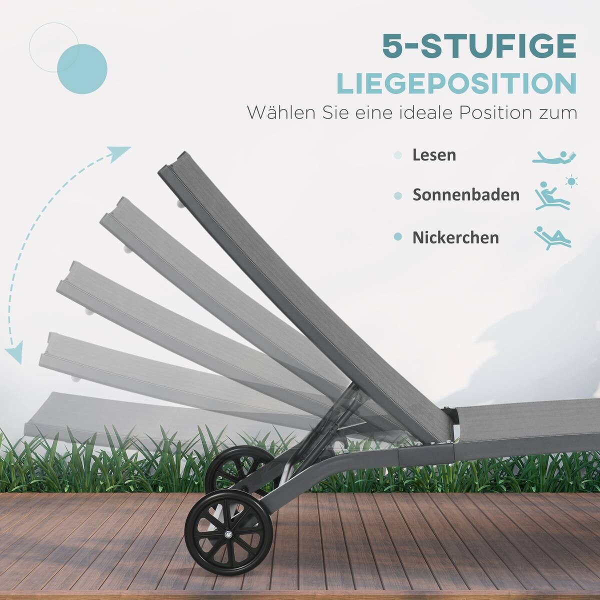 Outsunny Sonnenliege blau Aluminium B/H/L: ca. 165x102x66 cm