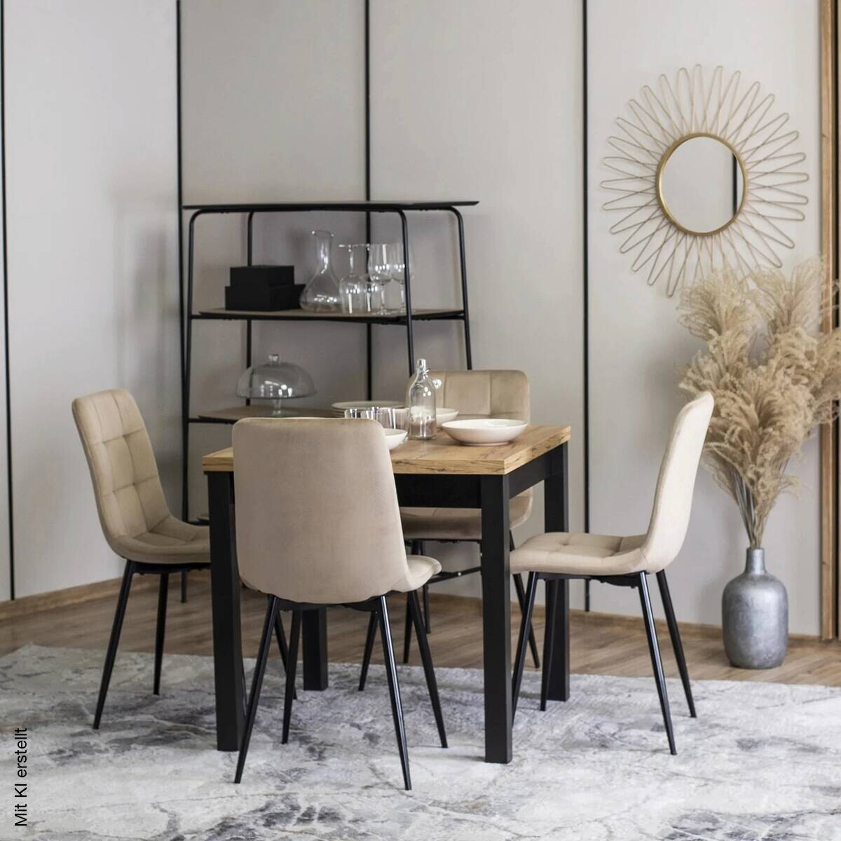 Stuhl PERU beige Velourstoff B/H/T: ca. 42x90,5x52 cm