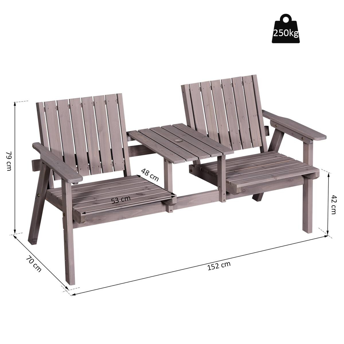 Outsunny Gartenbank grau Holz B/H/T/L: ca. 70x83x70x152 cm