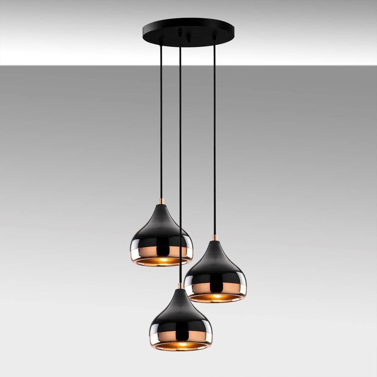 Opviq Pendelleuchte Yildo Kupfer schwarz Metall B/H/T/L/D: ca. 37x111x37x37x37 cm E27 3 Brennstellen