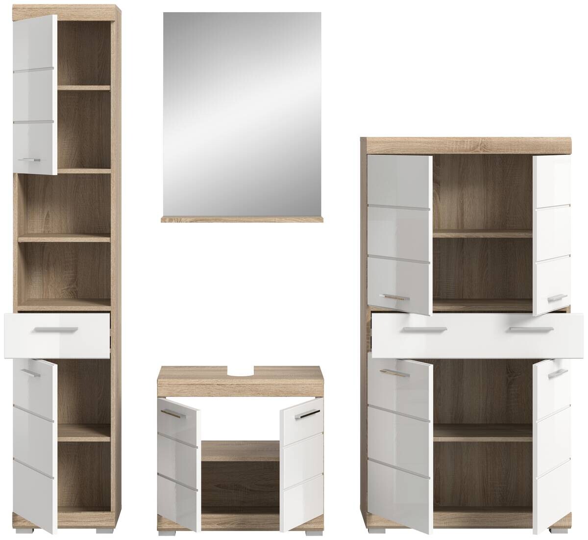 Badezimmer-Set Lambada Eiche Sonoma Nachbildung weiß Hochglanz B/H/T: ca. 186x191x34 cm