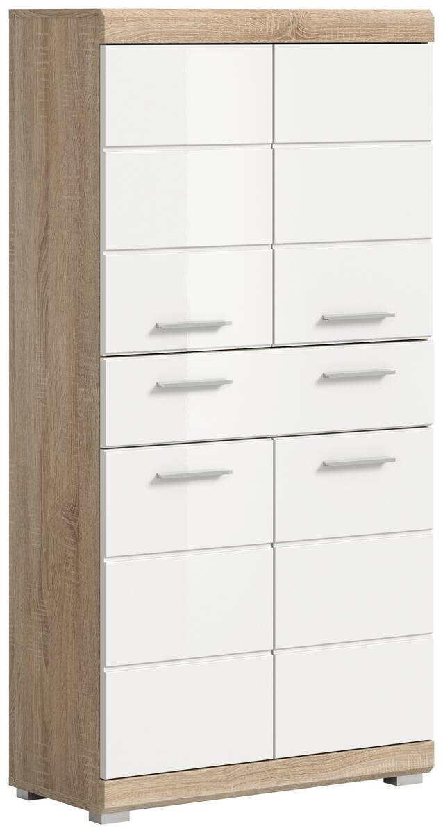 Midischrank Lambada Eiche Sonoma Nachbildung weiß Hochglanz B/H/T: ca. 74x141x31 cm