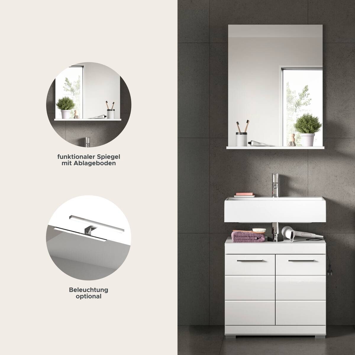 Badezimmer-Set Scout weiß weiß Hochglanz B/H/T: ca. 60x191x34 cm