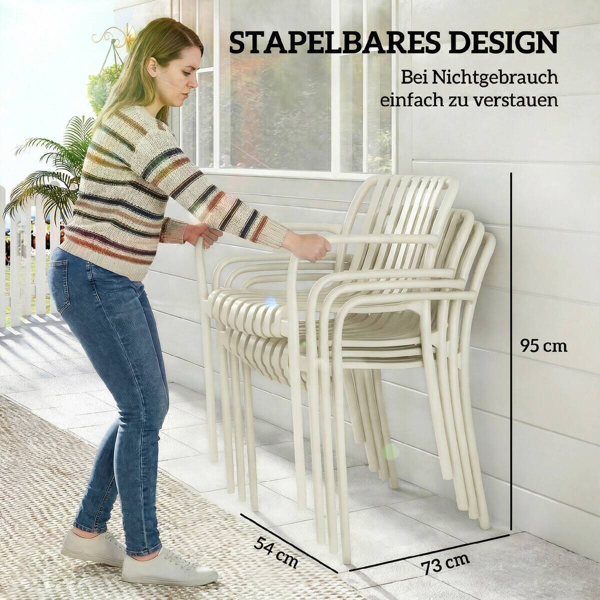 Outsunny Stapelstuhl creme Kunststoff B/H/L: ca. 55x81,5x58,5 cm