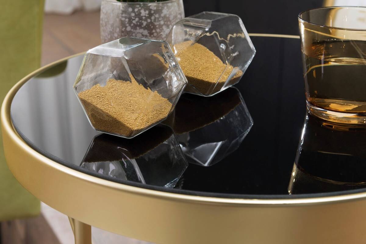 Beistelltisch schwarz gold Lack matt Glas Stahl B/H/T: ca. 42x46x42 cm