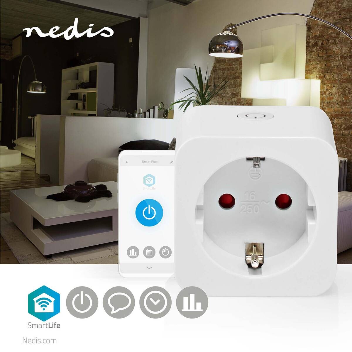 Nedis Smart-Stecker weiß Kunststoff B/H/L: ca. 5,47x8,25x5,47 cm