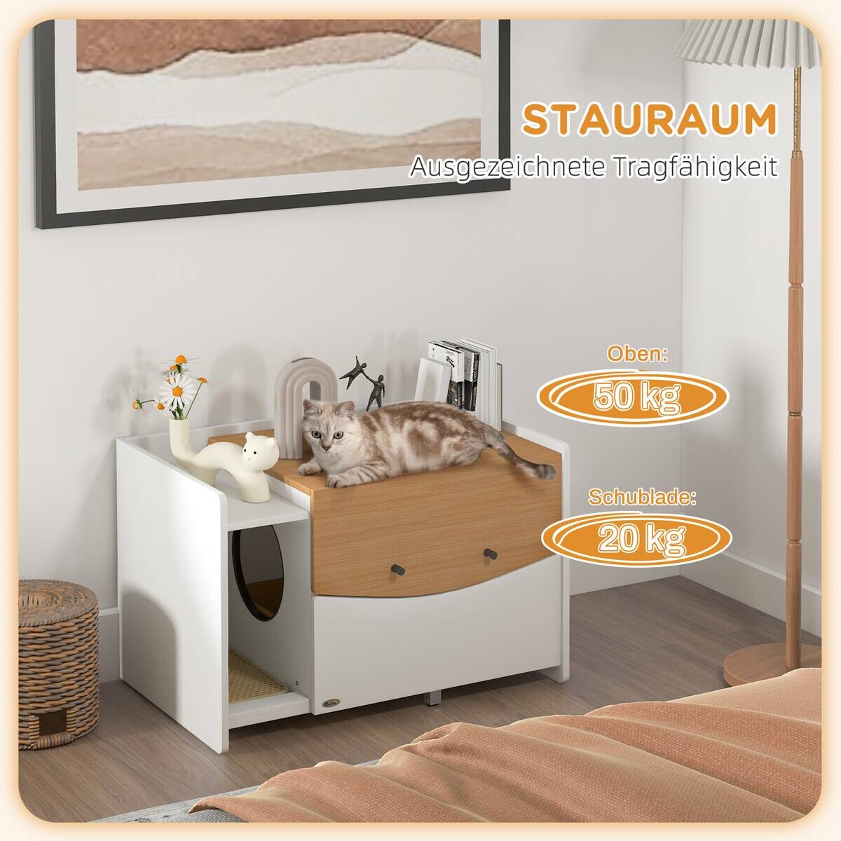 PawHut Schrank-Katzentoilette Eiche Spanplatte B/H/L: ca. 50x51x78 cm