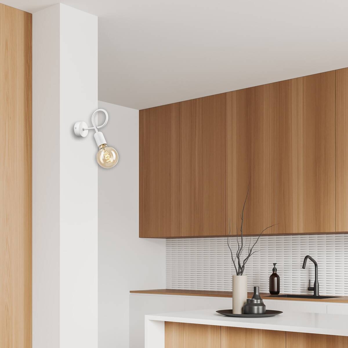 Lamkur Wandleuchte weiß Stahl B/H/L: ca. 8x18x16 cm E27 1 Brennstellen