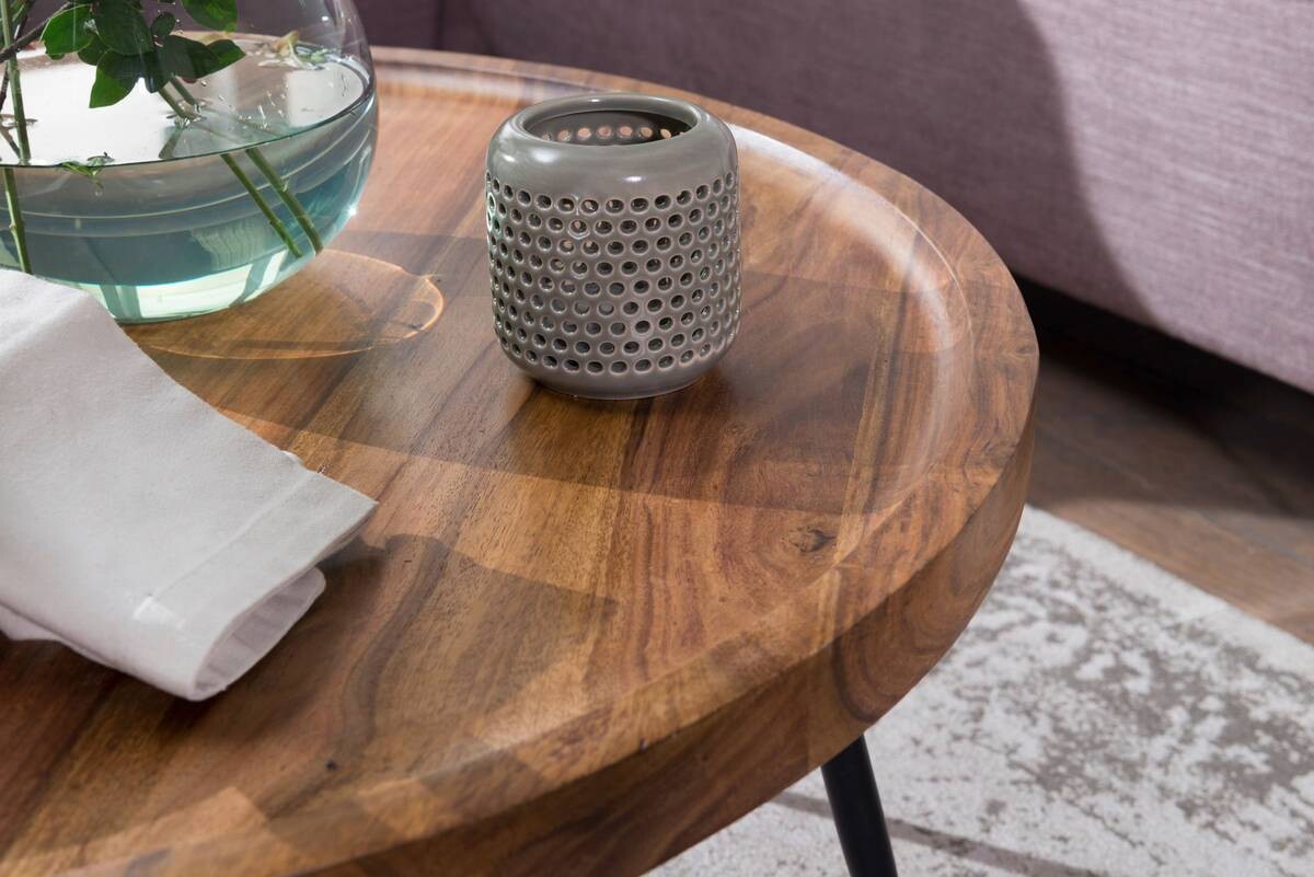 Wohnling Couchtisch natur schwarz Echtholz Eisen B/H/T: ca. 75x39x75 cm