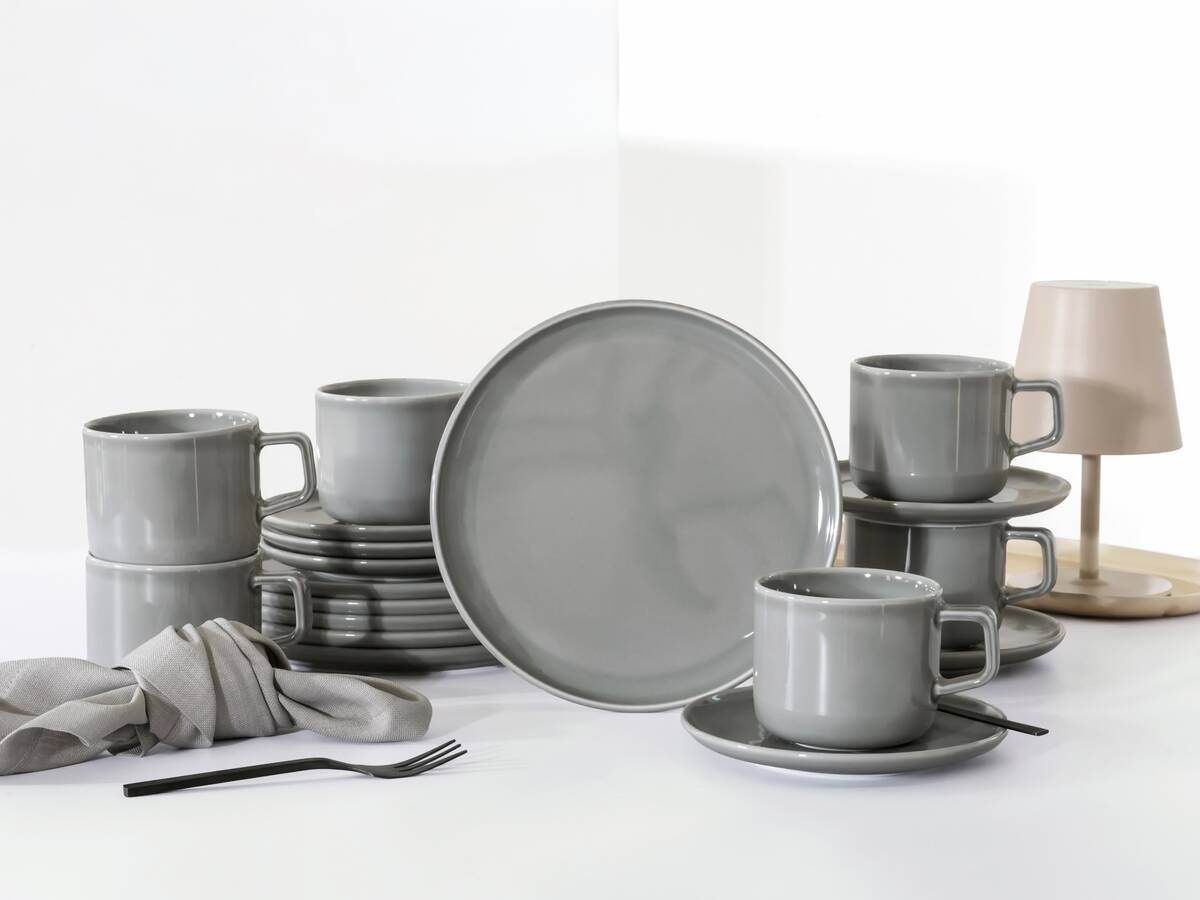 CreaTable Kaffeeservice Chef Collection grau Porzellan 18 tlg.