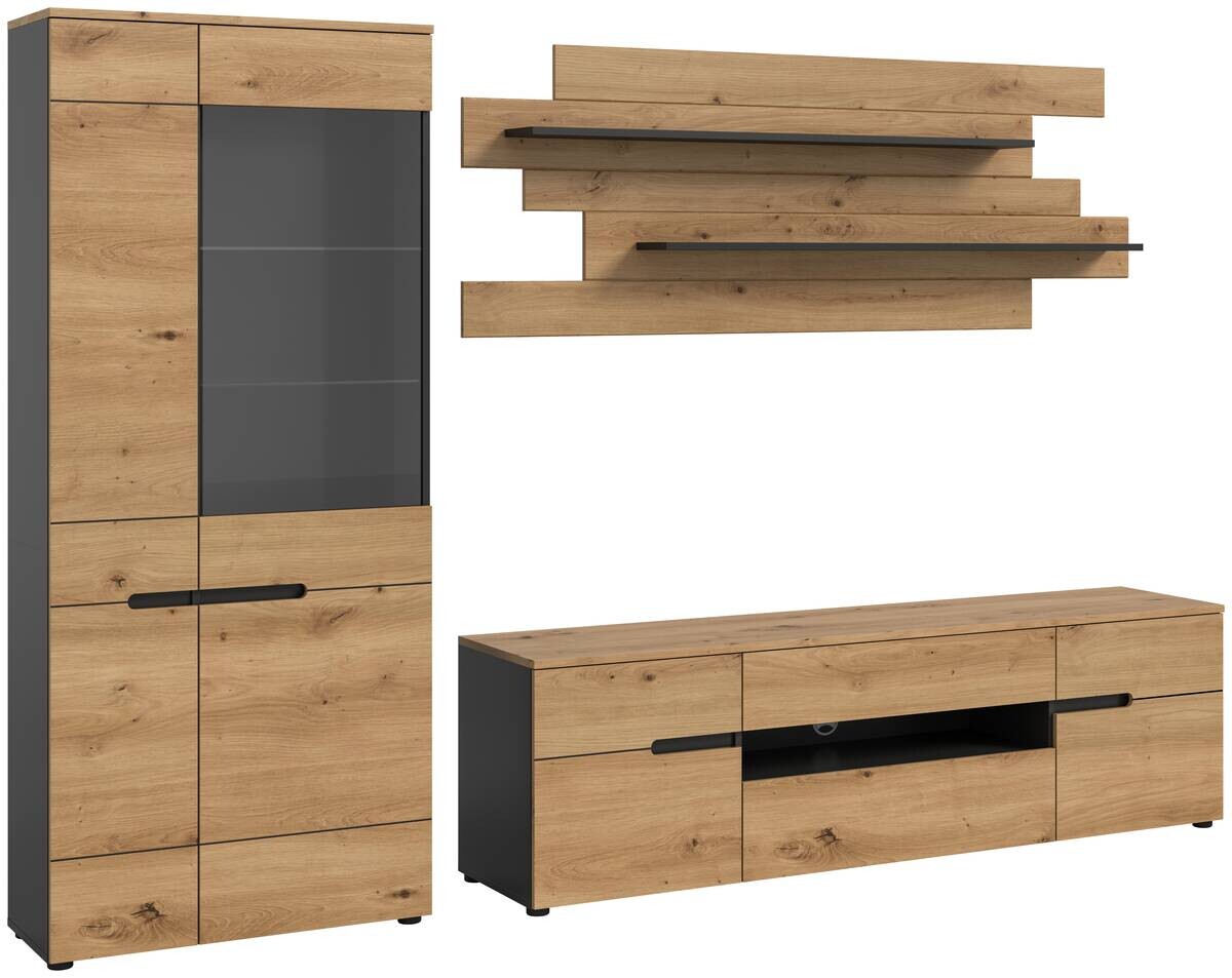 Wohnwand Canu basaltgrau Nachbildung Artisan Oak Nachbildung B/H/T: ca. 280x190x44 cm