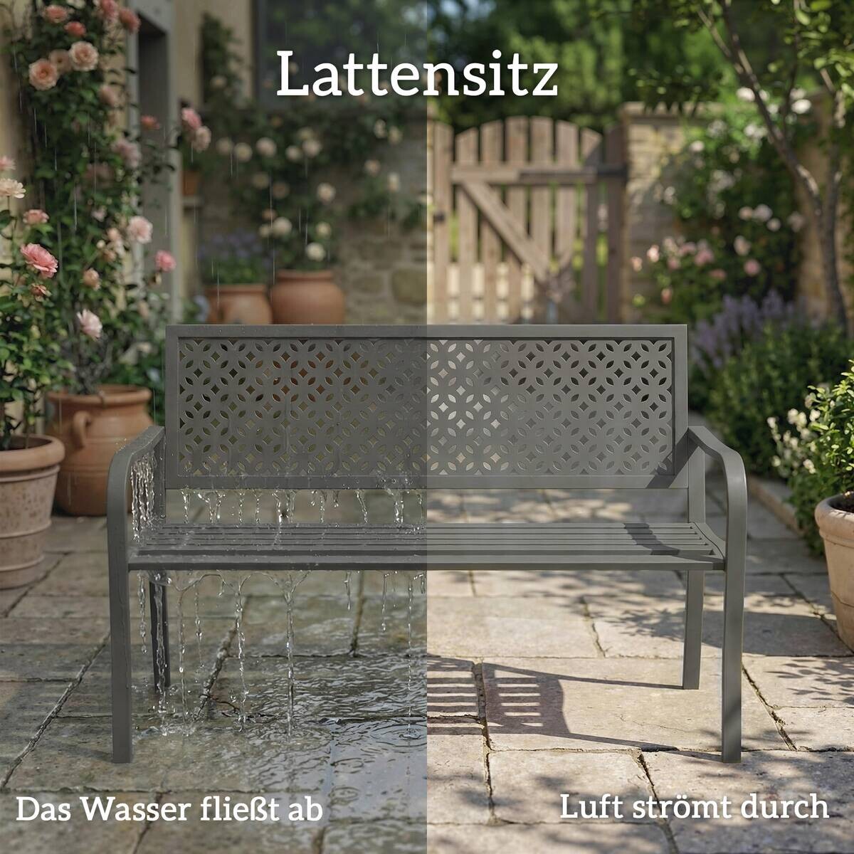 Outsunny Gartenbank dunkelgrau Stahl B/H/L: ca. 61x85x127 cm