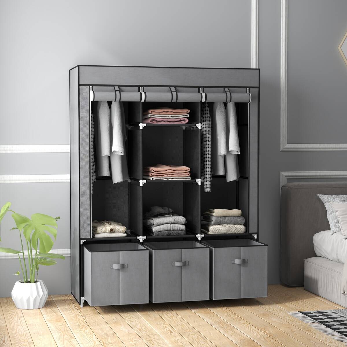HOMCOM Kleiderschrank dunkelgrau Polypropylen B/H/L: ca. 43x125x162,5 cm
