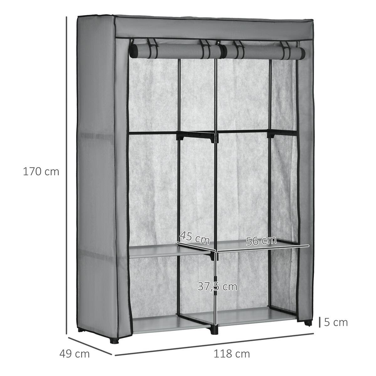 HOMCOM Kleiderschrank hellgrau Polypropylen B/H/L: ca. 49x118x170 cm