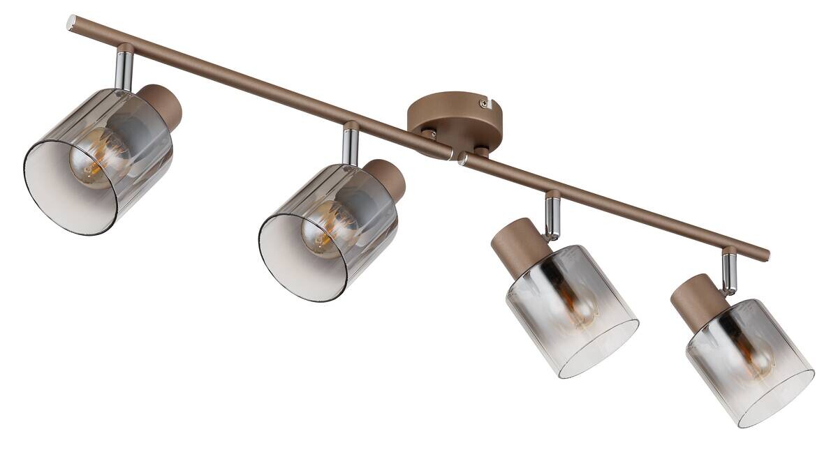 GLOBO Spot 4-flg. Walton 4 kaffee klar Rauch Glas Metall B/H/L: ca. 8x15x70 cm E14 4 Brennstellen