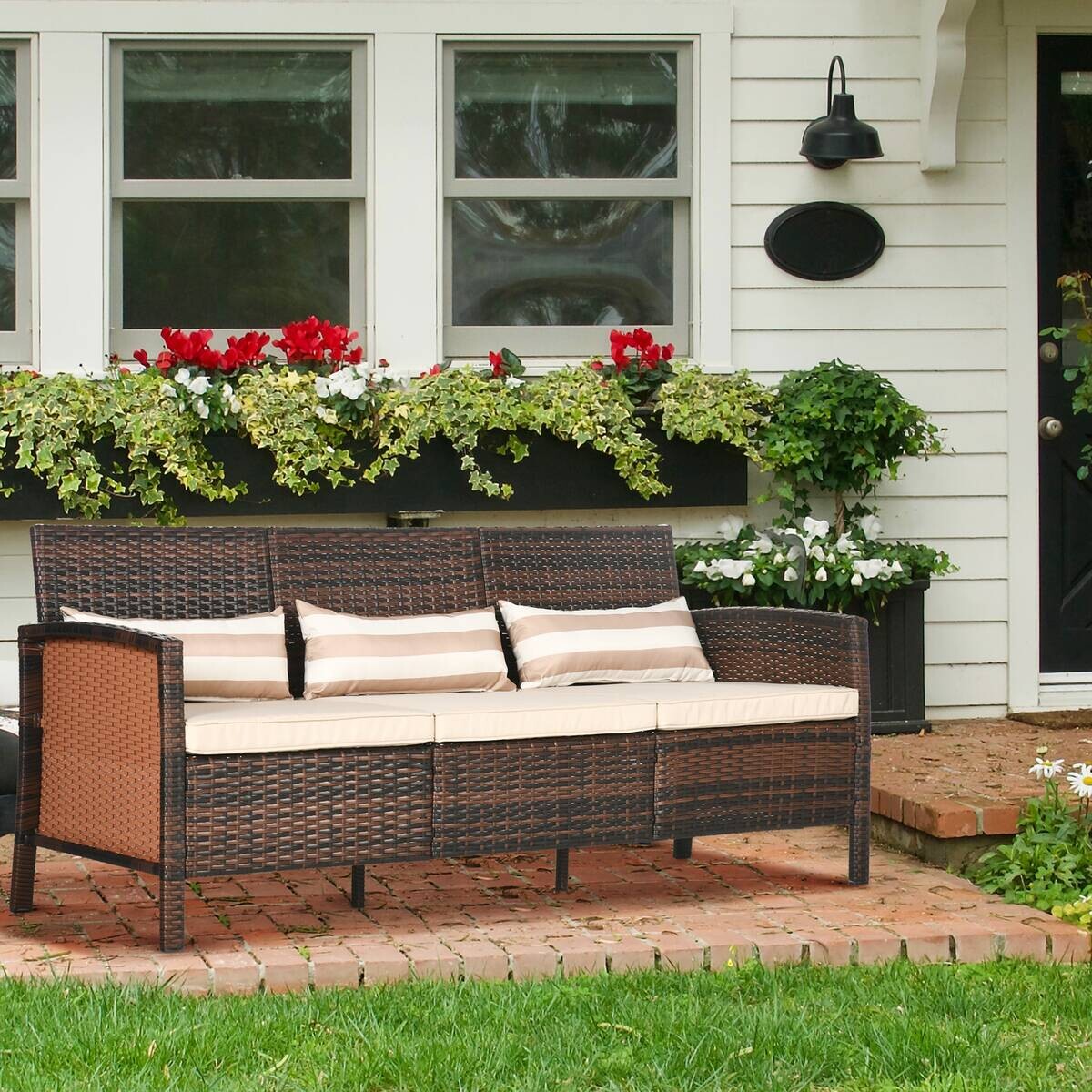 Outsunny Gartensofa braun Stahl B/H/L: ca. 68x78x173 cm