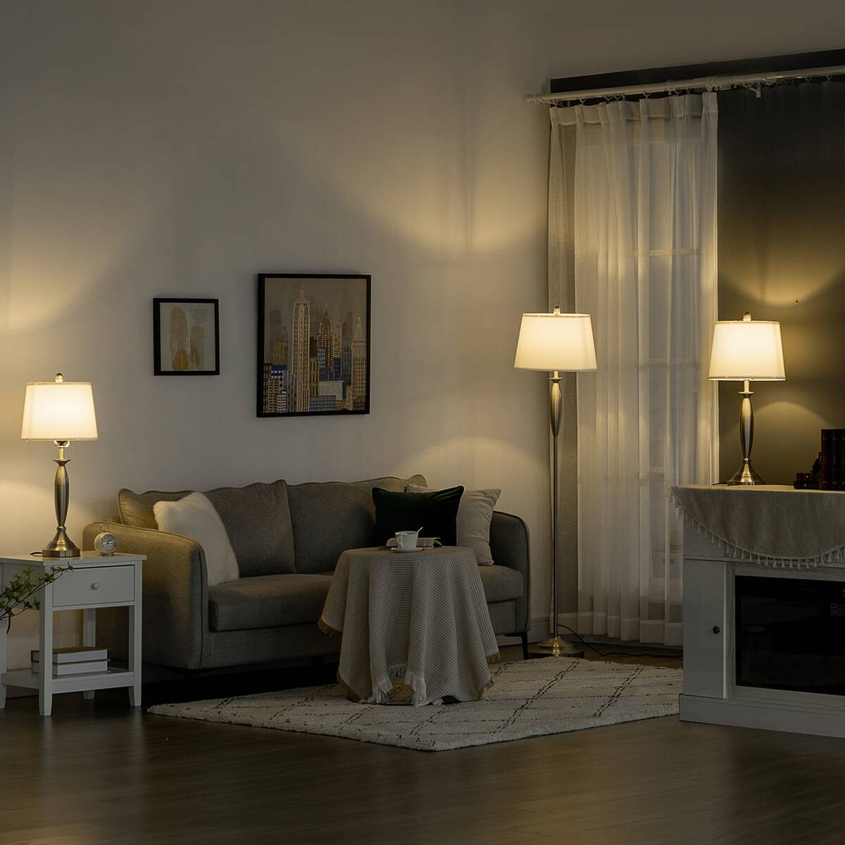 HOMCOM Stehlampe silber weiß Stahl Leinen B/H/T: ca. 38x162x38 cm