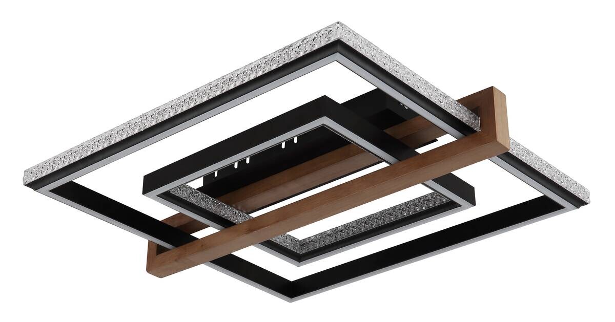 GLOBO LED-Deckenleuchte Opal dunkelbraun mattschwarz Holz Metall Kunststoff B/H/L: ca. 55x11,5x50 cm 1 Brennstellen