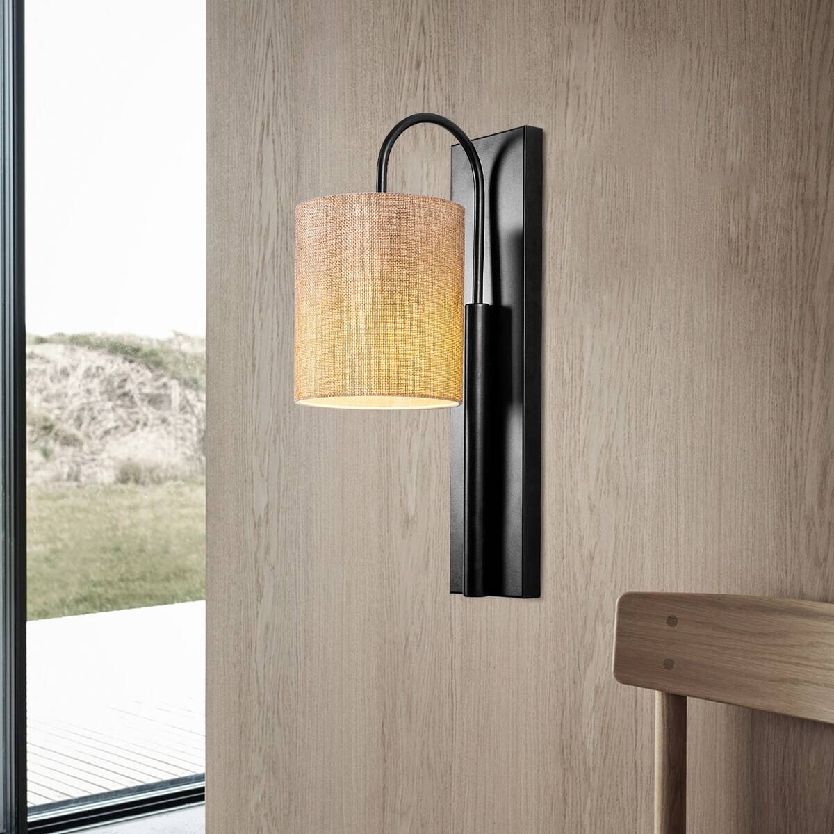 Opviq Wandleuchte schwarz creme Eisen B/H/L: ca. 20x42x14 cm E27 1 Brennstellen