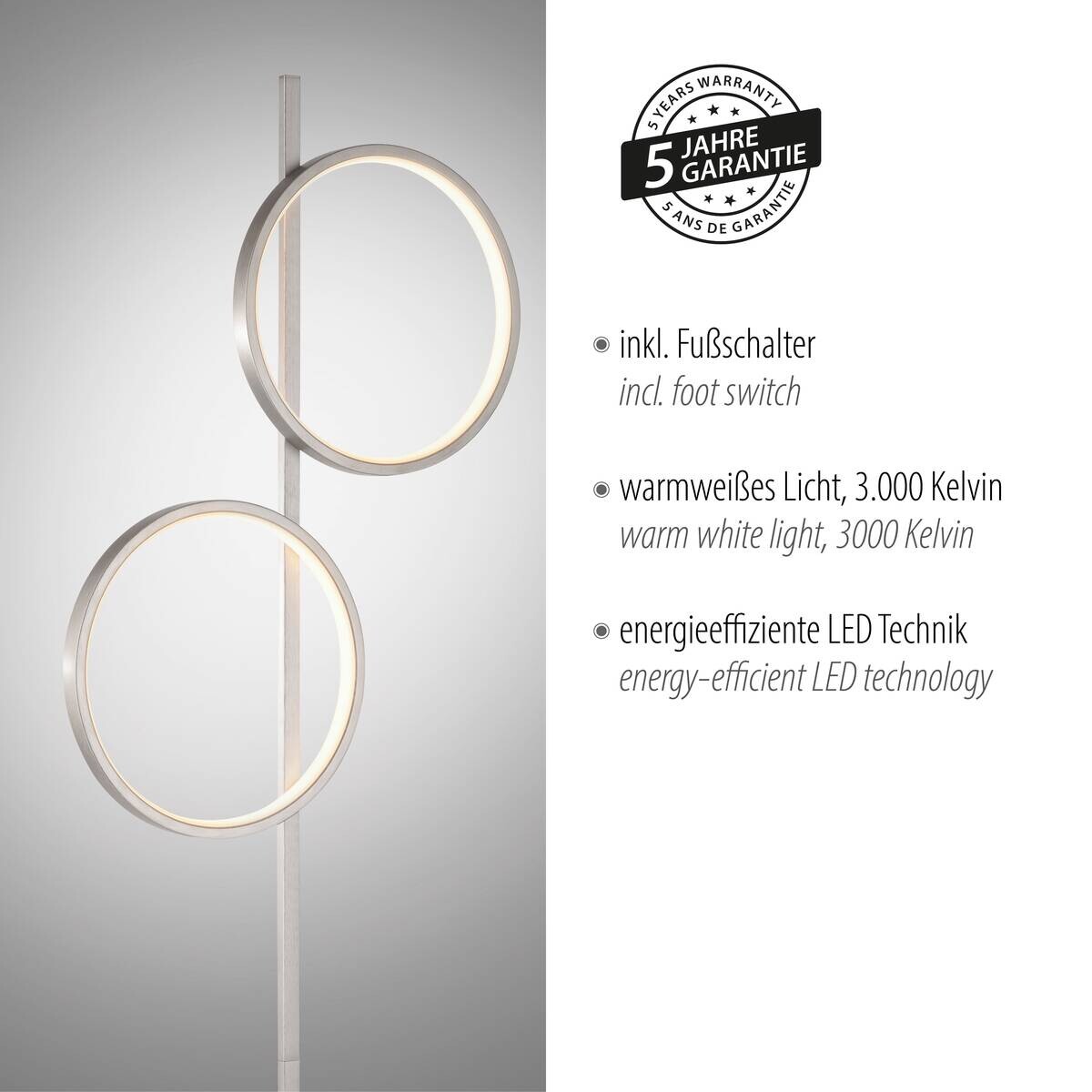 Just Light Stehlampe Mini-Ritus silber Eisen B/H/T: ca. 40,5x151x21 cm 2 Brennstellen