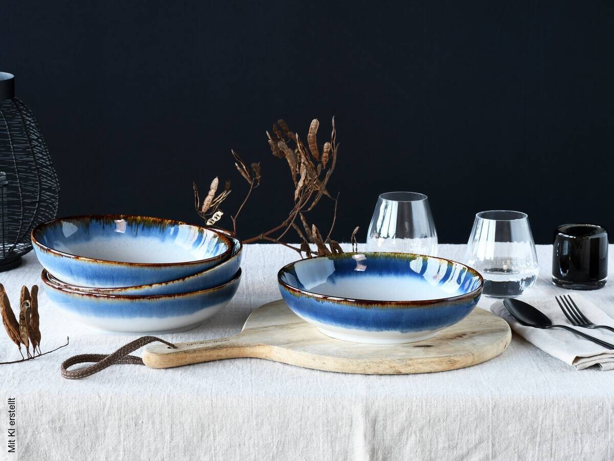 CreaTable Schüssel-Set Cascade blau Steinzeug