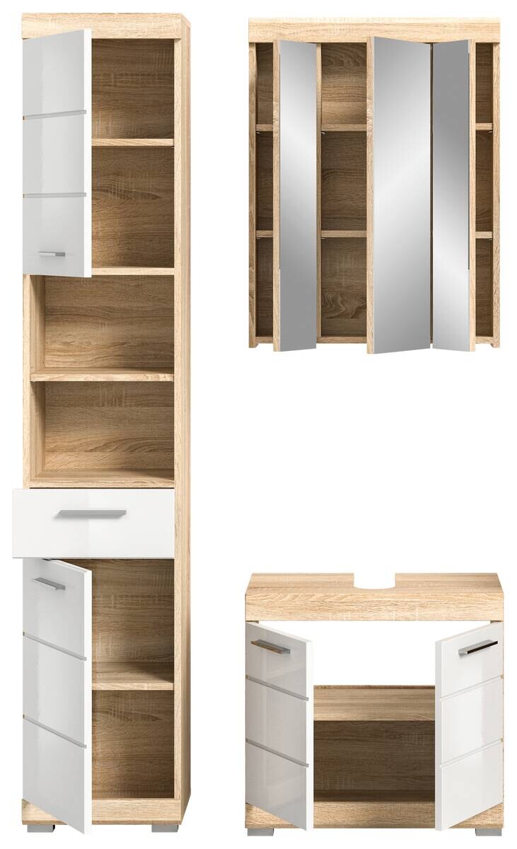Badezimmer-Set LAMBADA Eiche Sonoma hell Nachbildung weiß Hochglanz B/H/T: ca. 112x191x34 cm