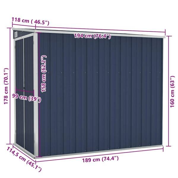 vidaXL Gartenhaus anthrazit B/H/T: ca. 118x178x194 cm
