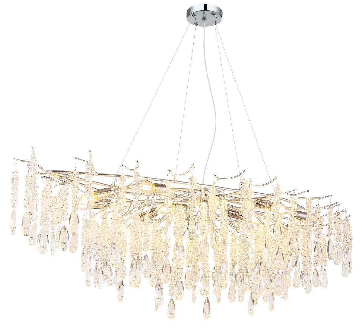 GLOBO Luster klar silber Glas Metall B/H/L: ca. 60x120x150 cm E14 14 Brennstellen