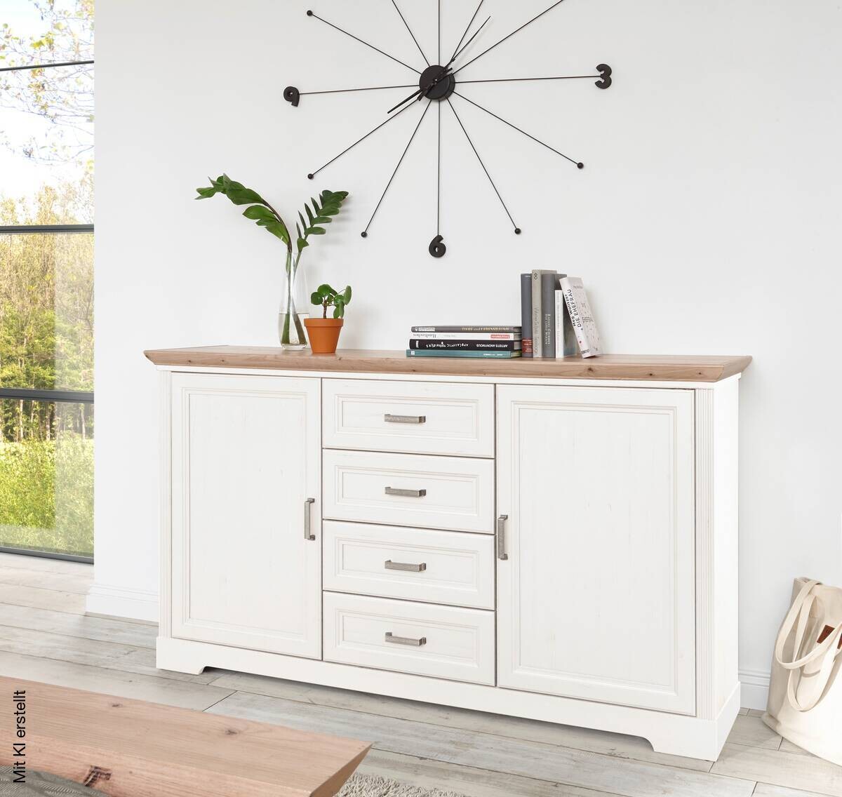 Kommode Jasmin Eiche Artisan Nachbildung weiß Pinie Nachbildung B/H/T: ca. 164x90x41 cm