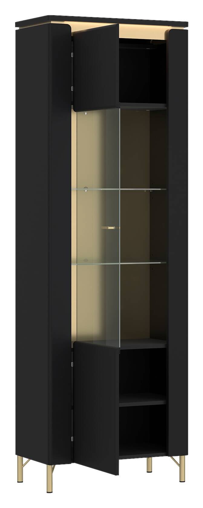 Vitrine Norica schwarz matt gold Optik B/H/T: ca. 66x201x40 cm