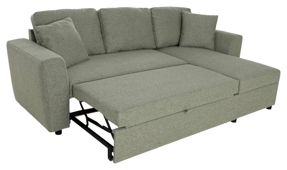 Ecksofa mit Bettfunktion und Bettkasten grün Webstoff B/H/T: ca. 234x86x144 cm