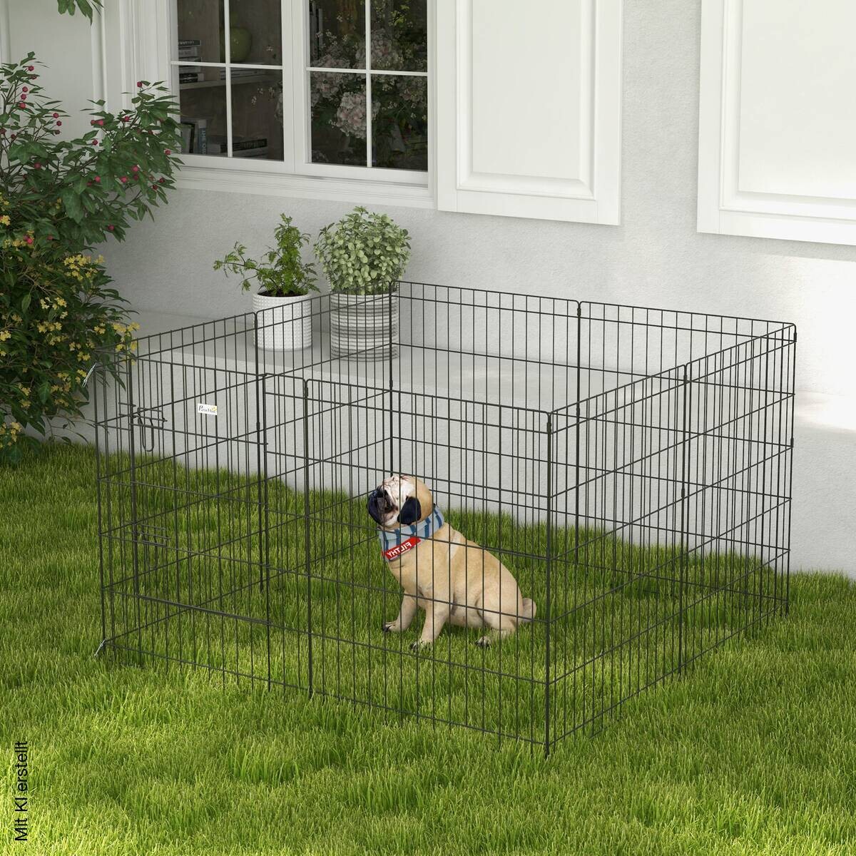 PawHut Welpenauslauf schwarz Metall B/H/L: ca. 4x76x61 cm