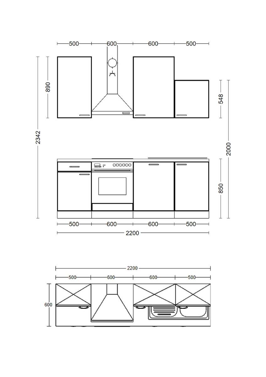 Küchenblock Wito weiß B/H/T: ca. 220x234x60 cm