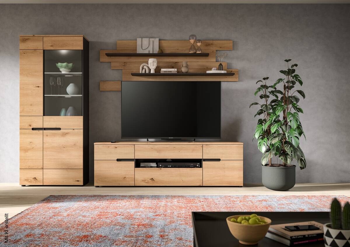 Wohnwand Canu basaltgrau Nachbildung Artisan Oak Nachbildung B/H/T: ca. 280x190x44 cm