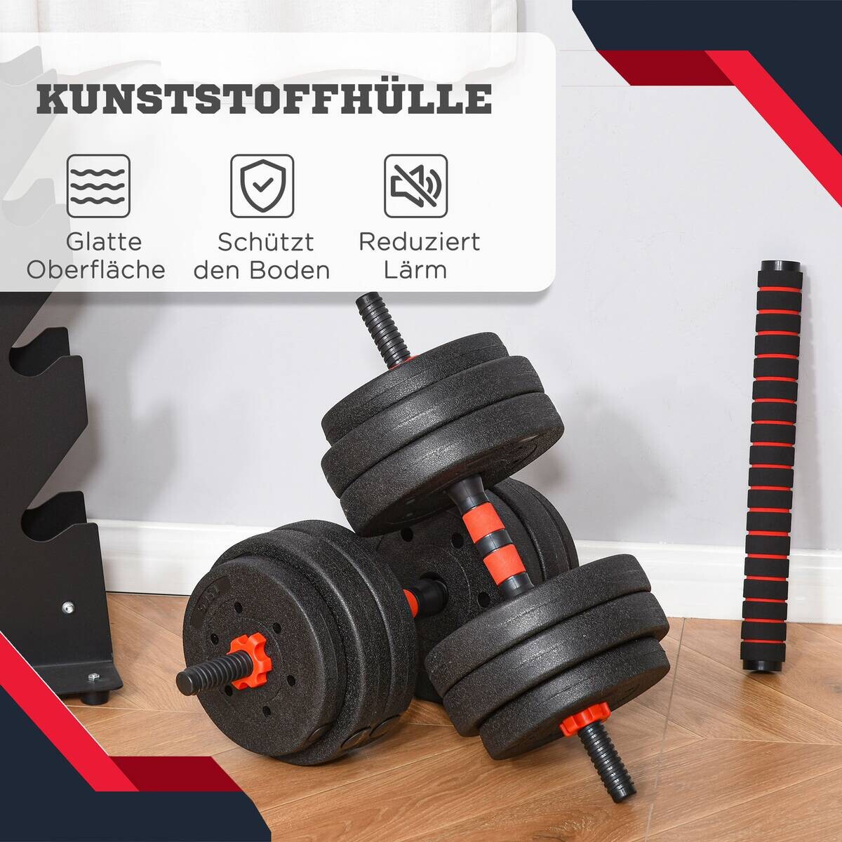 HOMCOM Hantel-Set schwarz Edelstahl B/H/L: ca. 21x21x50 cm