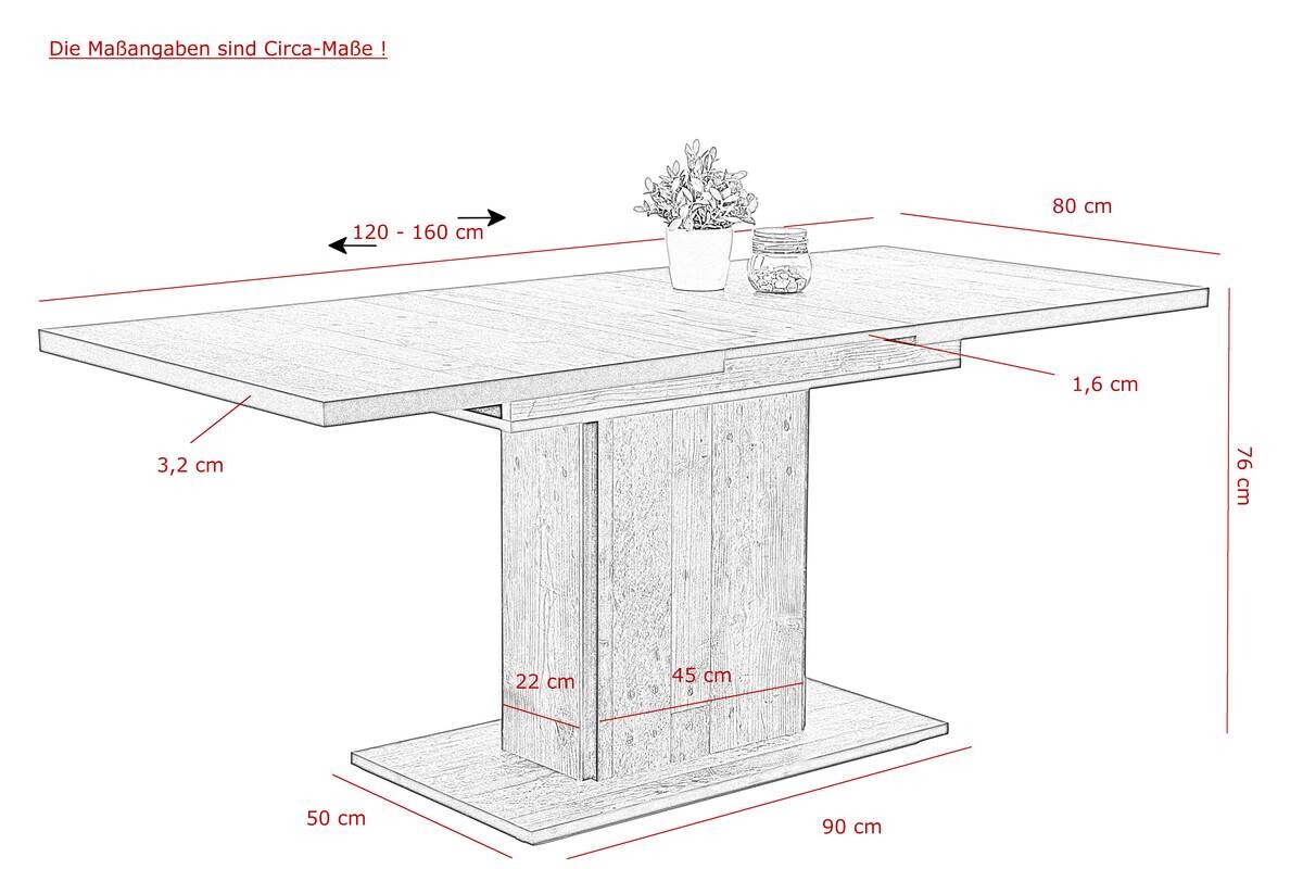 Essgruppe Luise II Eiche anthrazit Microfaser B/H/T: ca. 160x76x80 cm