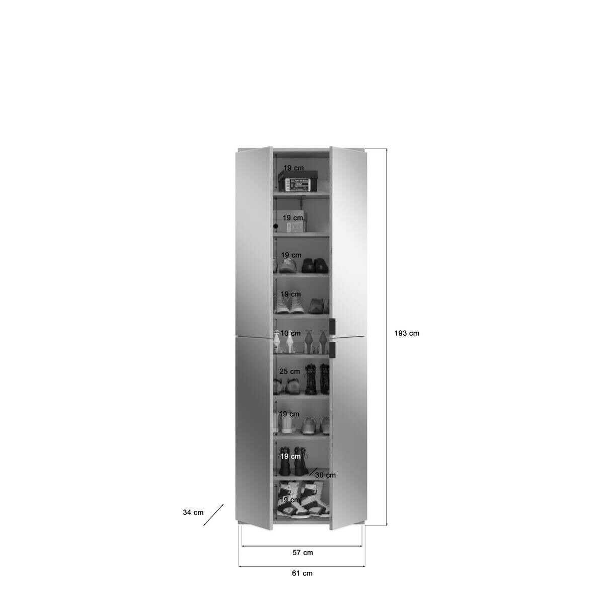 Garderobe PROJEKT Eiche Artisan Nachbildung Spiegel B/H/T: ca. 183x193x34 cm