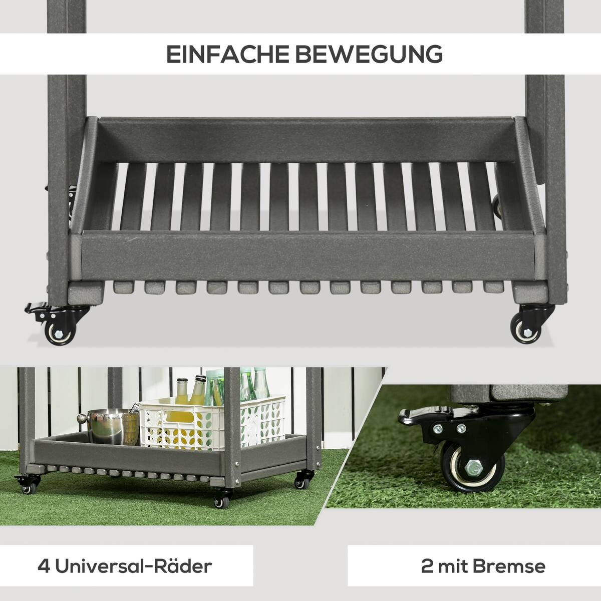Outsunny Servierwagen dunkelgrau Kunststoff B/H/L: ca. 50x80x87 cm