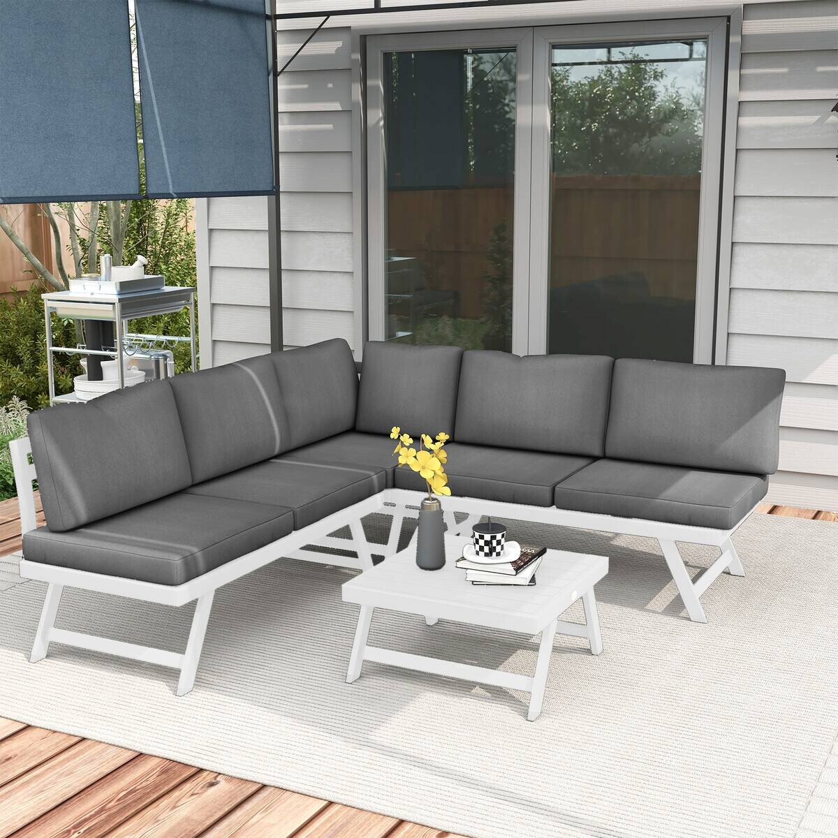 Outsunny Sitzgruppe grau Edelstahl B/H/L: ca. 61x115x65 cm
