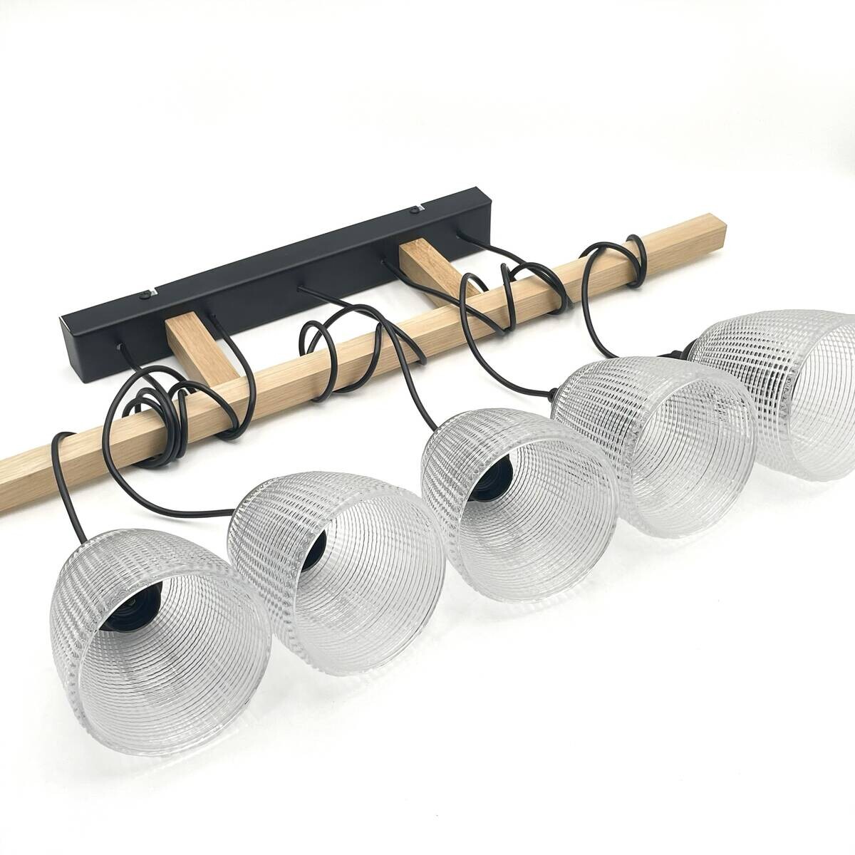 Lamkur Pendelleuchte Eiche Stahl B/H/L: ca. 75x88x75 cm E27 5 Brennstellen