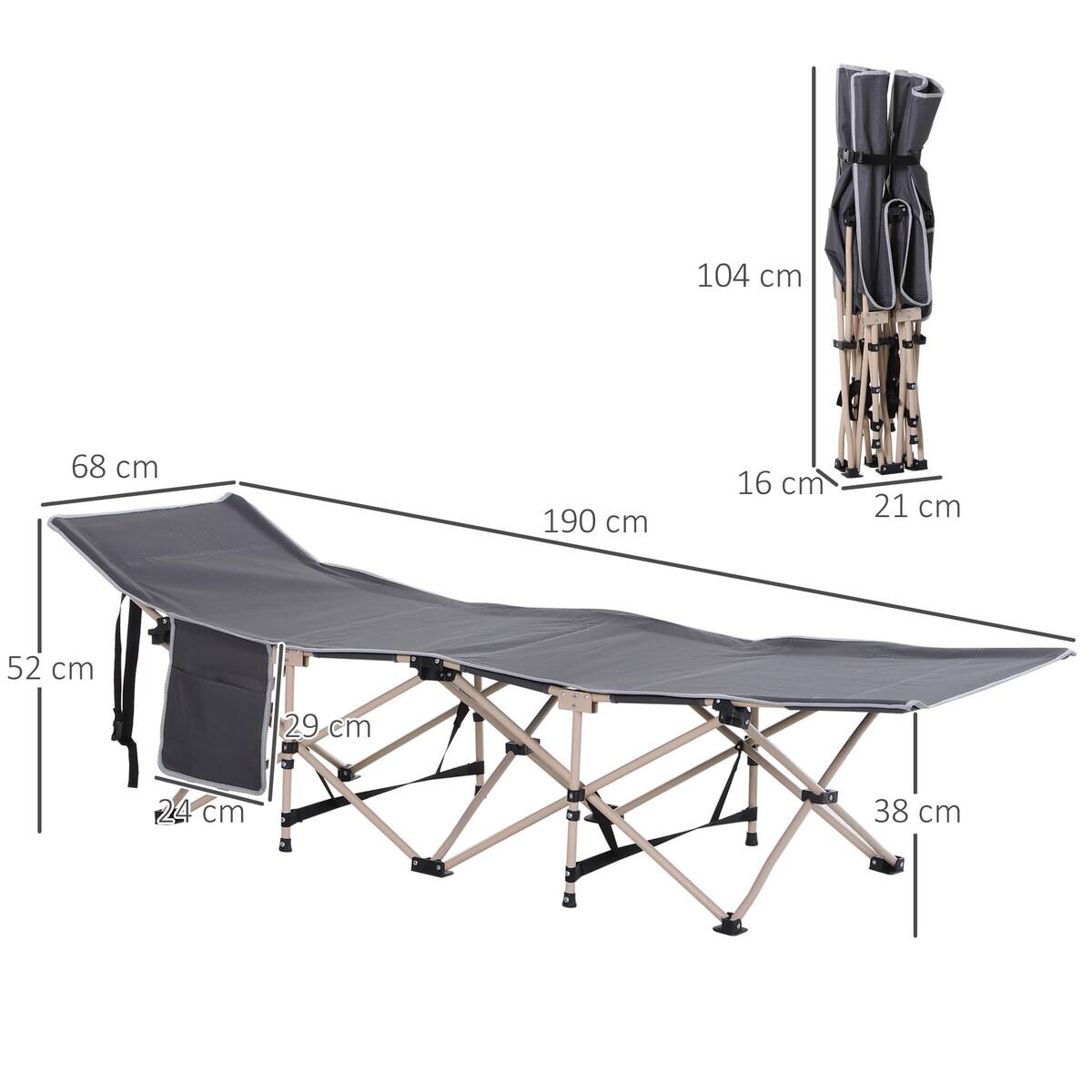 Outsunny Campingbett dunkelgrau Stahl B/H/L: ca. 68x52x190 cm