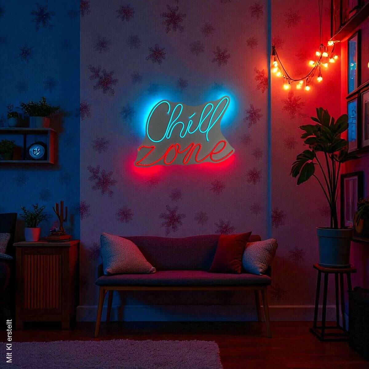 Opviq LED-Wandleuchte rot blau PVC B/H/T/L: ca. 46x30,5x2x46 cm