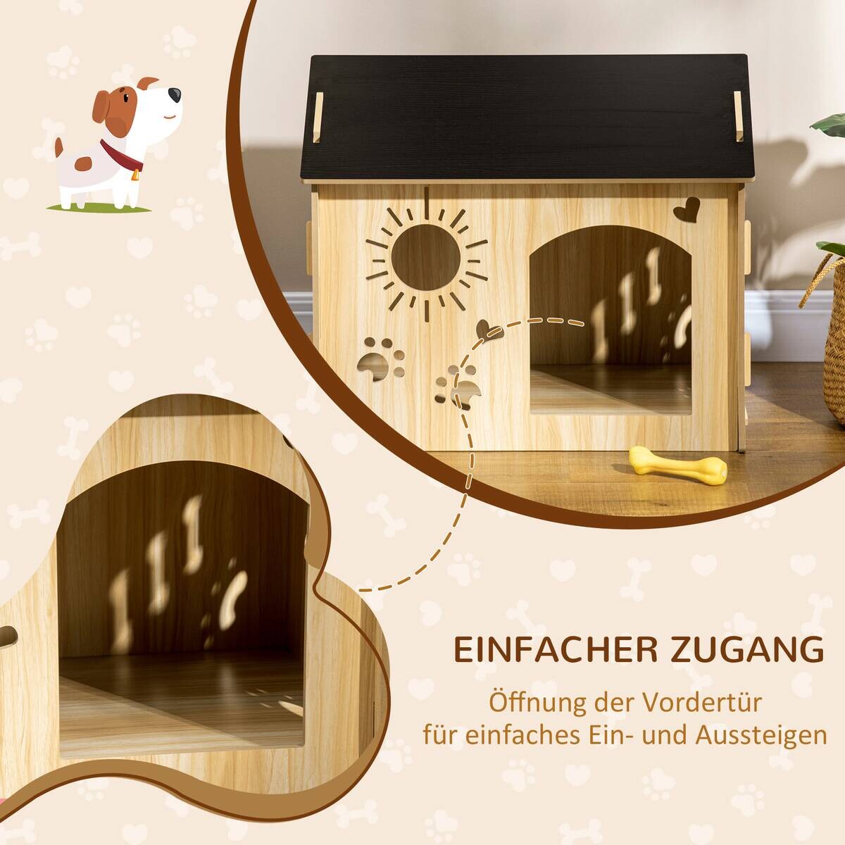 PawHut Hundehütte Eiche MDF B/H/L: ca. 50x58,5x69 cm
