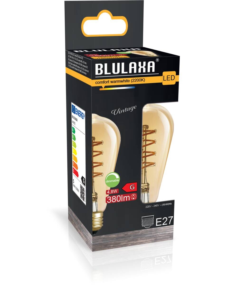 Blulaxa LED-Leuchtmittel Tropfenlampe Filamentlampe Spiral Vintage 44982 E27