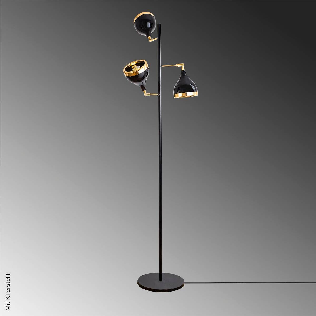 Opviq Stehlampe schwarz gold B/H/T/L/D: ca. 52x163x52x52x52 cm E27 3 Brennstellen