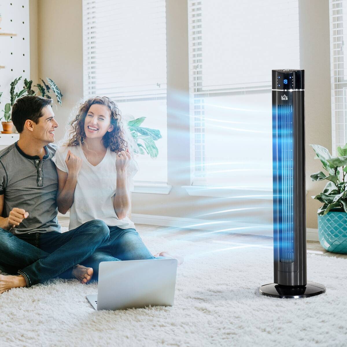 HOMCOM Ventilator schwarz Polypropylen Kunststoff Edelstahl B/H/L: ca. 32x32x106,8 cm