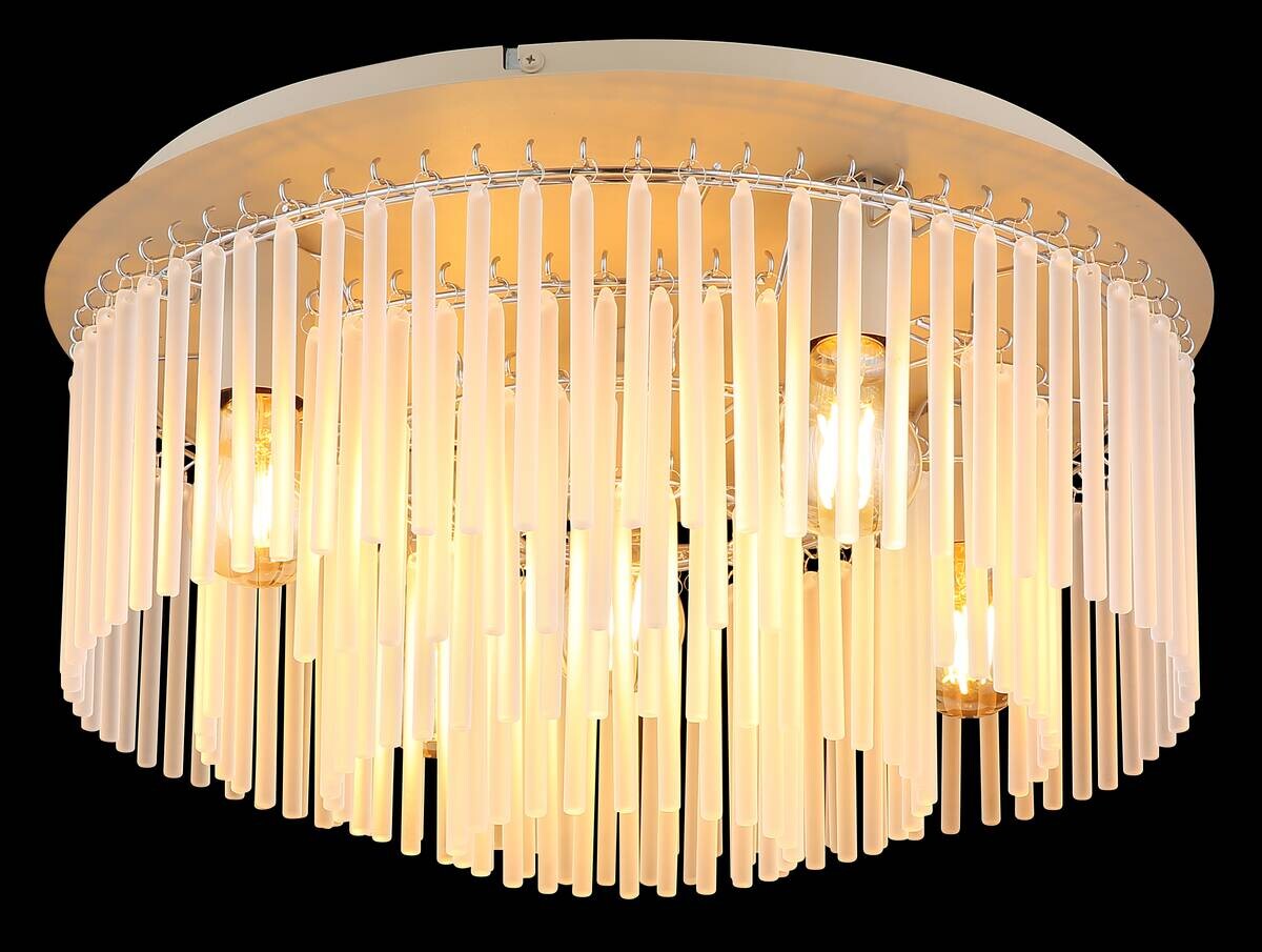 GLOBO Deckenleuchte Chrom sand Glas Metall H/D: ca. 25x50 cm E27 5 Brennstellen