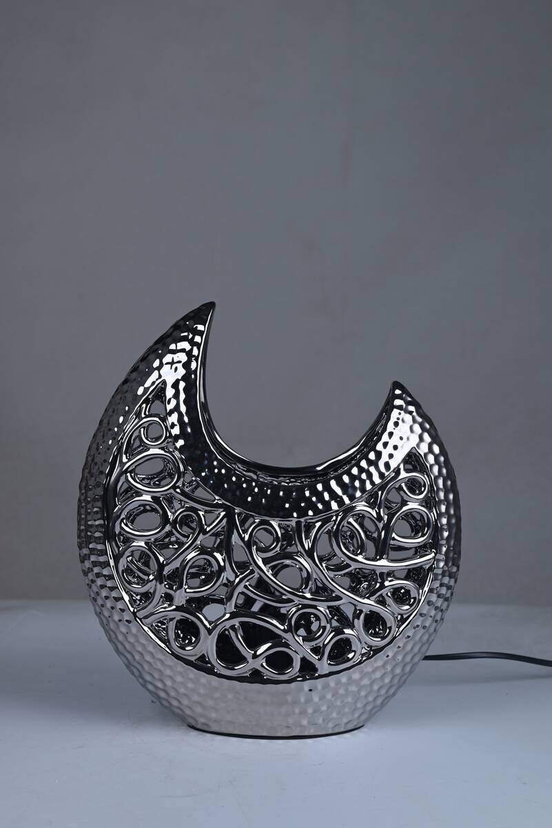 POCOline Keramik_Tischleuchte Adelina silber Keramik B/H/L: ca. 16x36x30 cm E14 1 Brennstellen